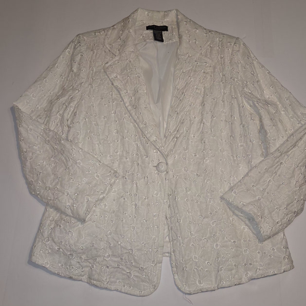 Anne Carson Woman 100% Linen White Eyelet Blazer Jacket - Plus Size 1X